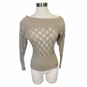 Guess Jeans Open Weave Off The Shoulder Gold Metallic Thread Sz XS